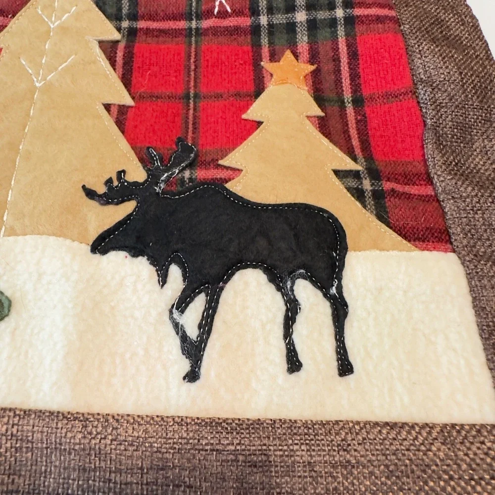 Rustic Plaid Christmas Table Runner Moose Deer Lodge Cabin Decor 13x70 Red Brown